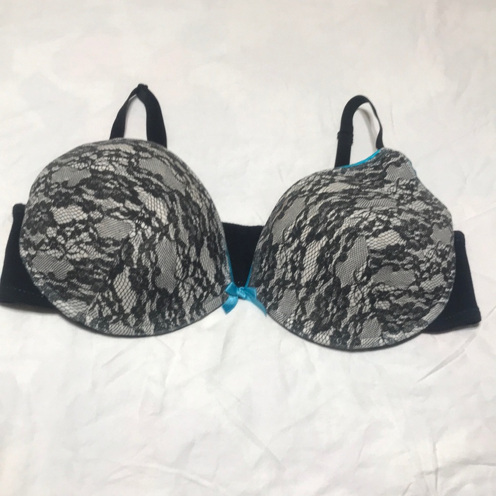 Torrid Black and White Faux Lace Push Up Bra